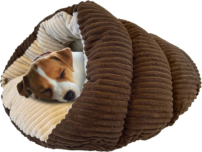 SPOT Sleep Zone Cuddle Cave - Cat Cave Bed for Indoor Cats and Mini Dogs, Durable, Comfortable, Washable for Kittens and Puppies Under 10 lbs and 12 inches Long, Corduroy Brown