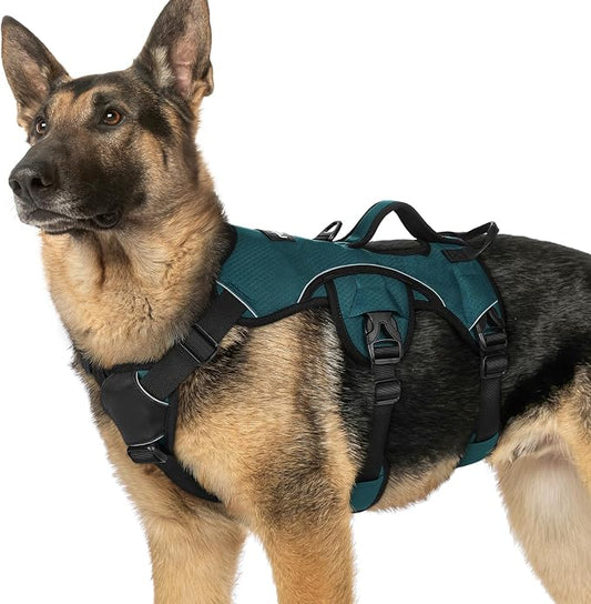 rabbitgoo Escape Proof Dog Harness for X-Large, No Pull with Lift Handle | No Escape, Full Soft Padded, Reflective Adjustable Vest, Leash Clip for Walking Hiking Training, Dark Green, X-Large