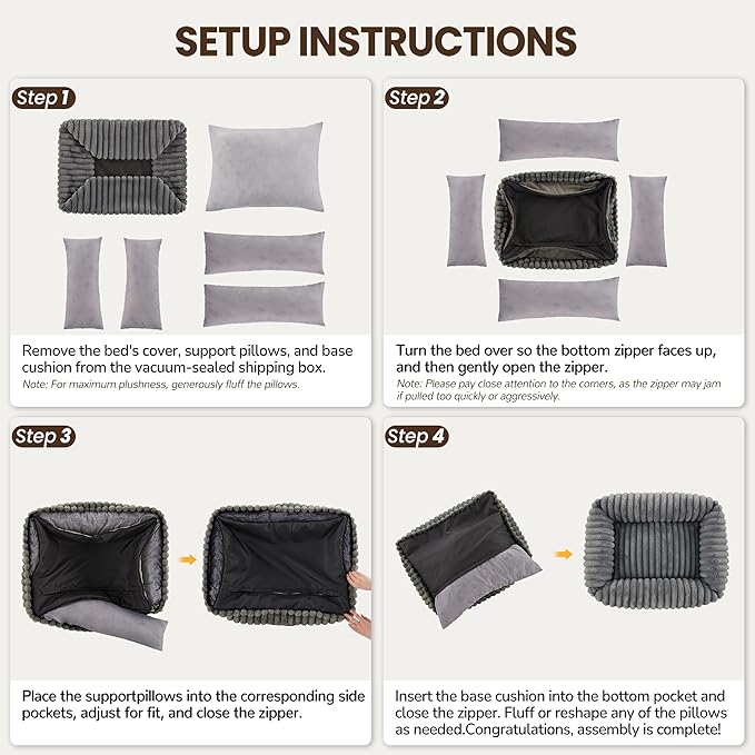 Dog Beds Large Sized Dog,Rectangle Orthopedic Pet Bed for Large Dog, Comfort Fluffy Memory Foam Dog Beds with Anti-Slip Bottom,Grey(35x25x9inchs)