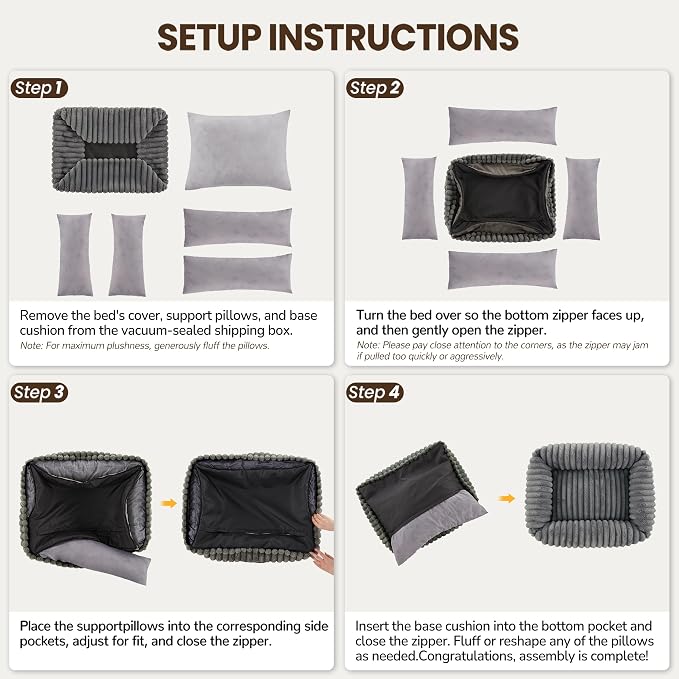 Dog Bed Medium Size Dog, Rectangle Orthopedic Pet Bed for Car and Indoor, Comfort Fluffy Memory Foam Dog Beds with Anti-Slip Bottom,Grey(30x24x8inchs)