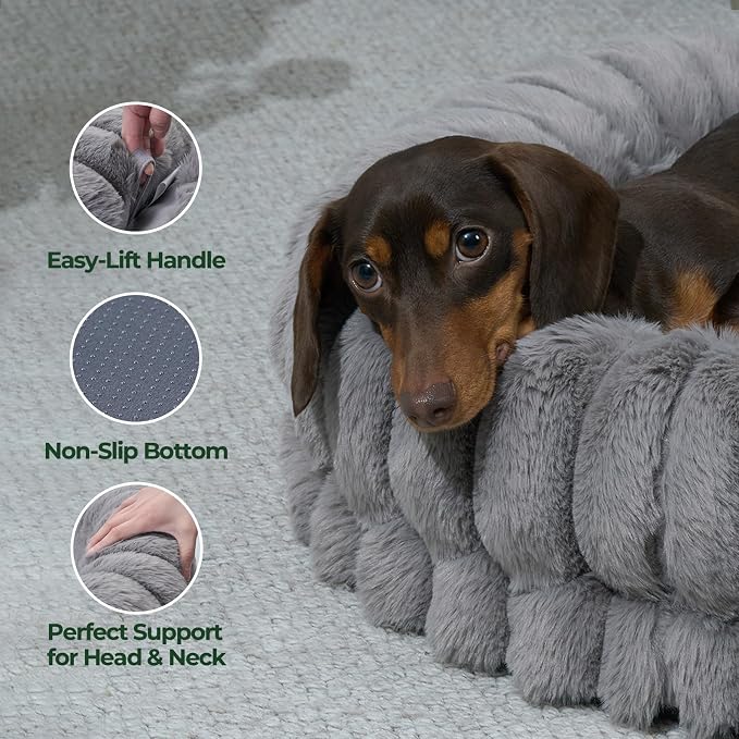 BALANCE Luxury Donut Dog Bed, 24 Inches Round Dog Beds for Small Dogs Washable, Orthopedic Calming Pet Bed for Puppy and Cats with Anti-Slip Bottom (Gray)