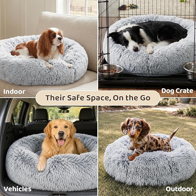 JOLLYVOGUE 23" Dog & Cat Bed, Calming Anti-Anxiety Pet Bed for Small Dogs, Fluffy Donut Cushion for Small and Medium Pets
