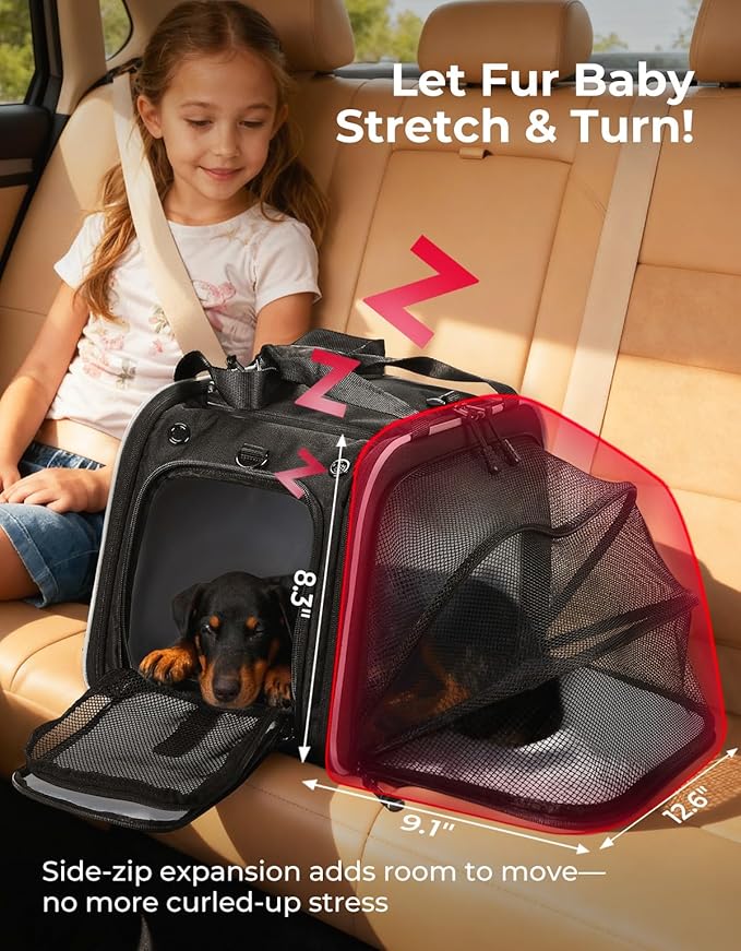 KEMIMOTO Motorcycle Dog Carrier Expandable for Small Dog & Cats Under 17lbs | Fit for Motorcycle Luggage Rack or Passenger Seat, Airline Approved Pet Carrier with Shoulder Strap, Folding & Portable