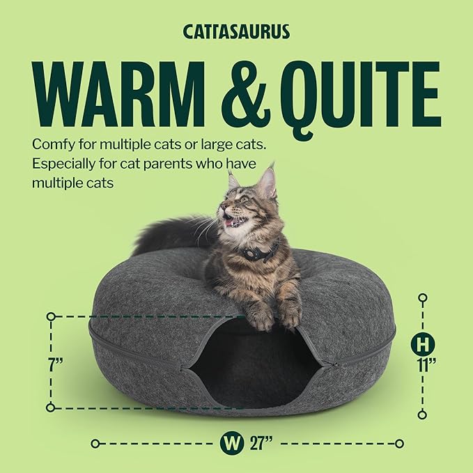 Peekaboo Cat Cave Donut for Multiple & Large Cats up to 30-45 lbs, 3-in-1 Self Warming Cat Bed, Tunnel & Scratcher for Indoor Cats, Washable & Detachable Small Dog Bed (Dark Gray, Jumbo)