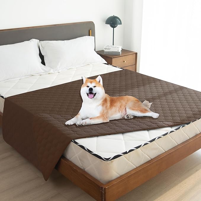 gogobunny Waterproof Dog Blankets for Large Dogs, Pet Bed Cover Breathable | Washable Pee Pads, Quilted Throw Blanket, Furniture Protector for Couch Sofa Bed Car, 82x82 Inch Dark Chocolate