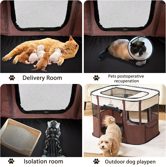 XRG Foldable Pet Playpen,Indoor Cat cage Puppy Crates M(31.5"x23.6"x21.7") | Portable Dog Crates with Upgrade Breathable Mesh，Sturdy Cat Kennel Indoor & Outdoor for Rabbit or Small Animals,Brown