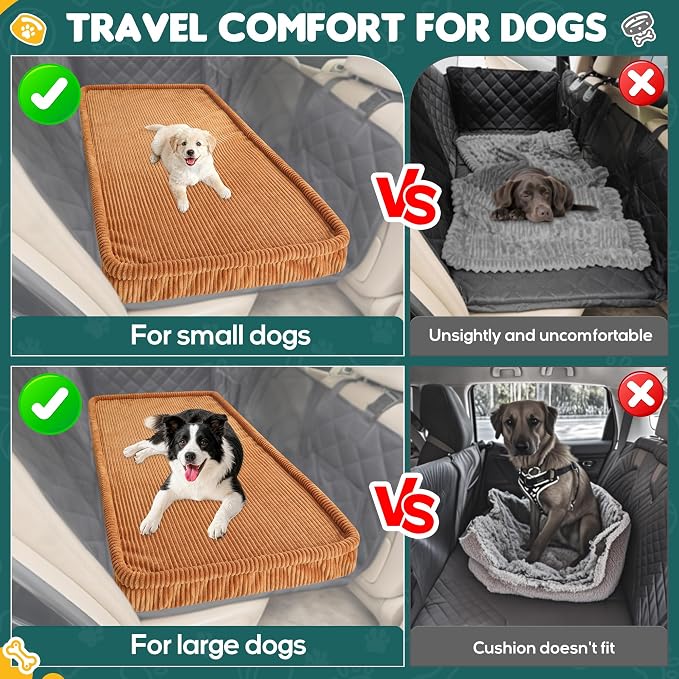 Loiion Dog Car Bed, Non-Slip Backseat Extender Pet Mat 56"x28.7"x2" | Removable, Washable Dog Bed With Waterproof Liner Protects Car Seats, Anti-Slip Travel Bed For Dogs