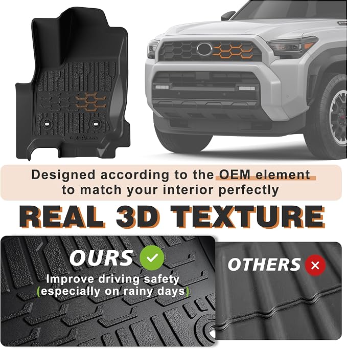 TripleAliners Floor Mats & Trunk Mat All Weather Liners Compatible With Toyota 2025 2026 4Runner Accessories Custom Fit TPE Heavy-Duty Waterproof Anti-Slip Floor Liner (5 Seats ONLY) - Only for Hybrid