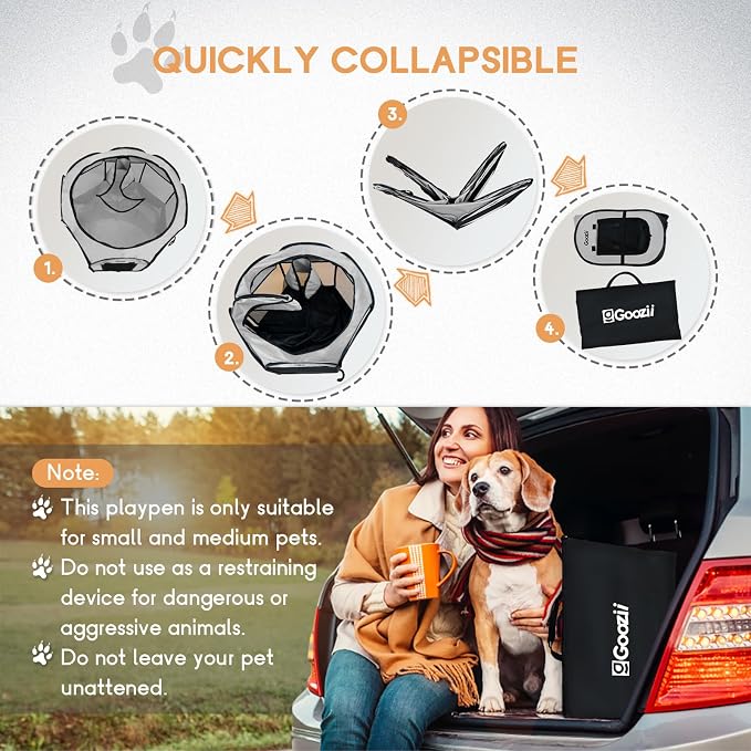 Goozii Pet Cat Playpen for Indoor Cats Enclosed, Puppy Dog Play Pen for Outdoor Travel Camping (Large Size, Light Grey)