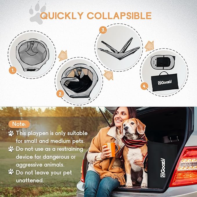 Goozii Pet Cat Playpen for Indoor Cats Enclosed, Puppy Dog Play Pen for Outdoor Travel Camping (Medium Size, Light Grey)