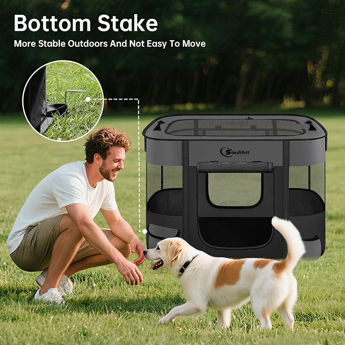 Siedihit Dog Playpen, Cat Pet Puppy Crate, Portable Playpens Indoor Outdoor (Dark Grey, Medium)
