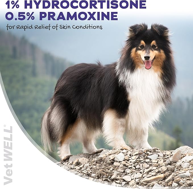 VetWELL Hydrocortisone Spray for Dogs & Cats - Itchy Skin Relief from Hot Spots, Bites, Scrapes, Irritated Skin, & Dermatitis - 4 oz Anti Itch Spray with Pramoxine