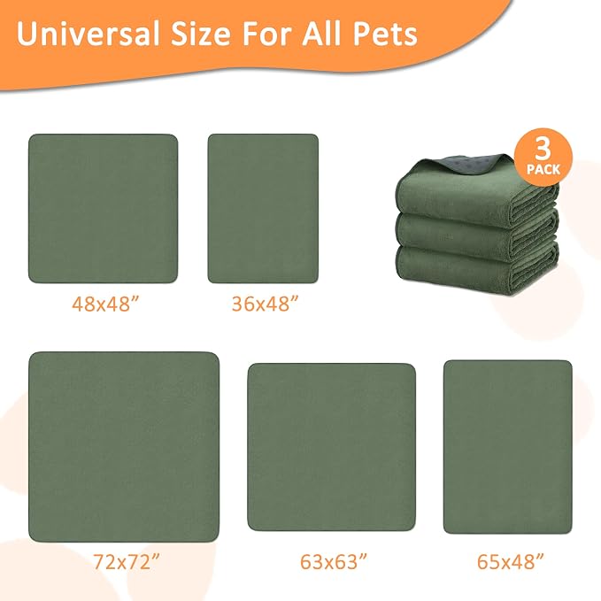 Bunlitent Washable Puppy Pads, Whelping Pads, 36'' x 48'', Green, 3 Packs | Quick-Dry, Non-Slip, Fast Absorbent, Reusable, Waterproof, Whelping Pads, For Incontinence, Housebreak, Crate