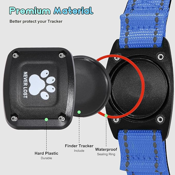 GPS Dog Collar Tracker 2-in-1,Reflective Waterproof Pet Collar,iOS-Only,No Monthly Fees,Unlimited Range,Dog Tracking Collar Pet Tracker,for Small Medium Large Dogs(L (16.6"-24"), Blue)