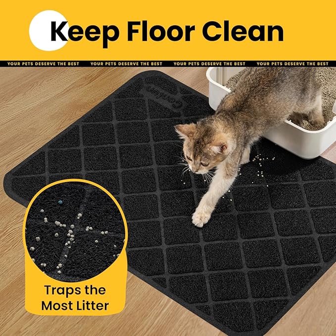 Conlun Cat Litter Mat Litter Trapping Mat, 35" x 23" Premium Durable PVC Grid Mesh with Scatter Control, Non-slip, Less Waste Cat Litter Box Mat, Soft on Kitty’s Paws, Urine Waterproof
