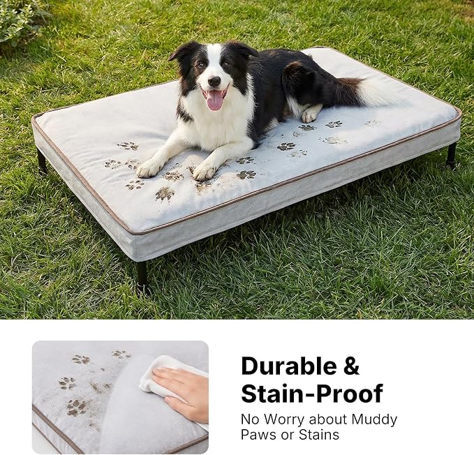 Veehoo Outdoor Elevated Dog Bed with Washable & Waterproof Cushion, Cooling | Large Raised Dog Cot with Removable Cover, Brethable Mesh, Orthopedic Pet Bed for Indoor & Outdoor, 49" x 32", Dark Grey