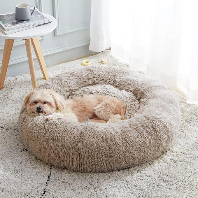 Western Home Calming Donut Cat Bed Small Dog Bed Washable,20" Brown | Fluffy Faux Fur Round Cuddler,Anti-Anxiety,Anti-Slip Bottom,Self-Warming Pet Bed for Small Dog&Kitten&Puppy,Up to 12 LBS