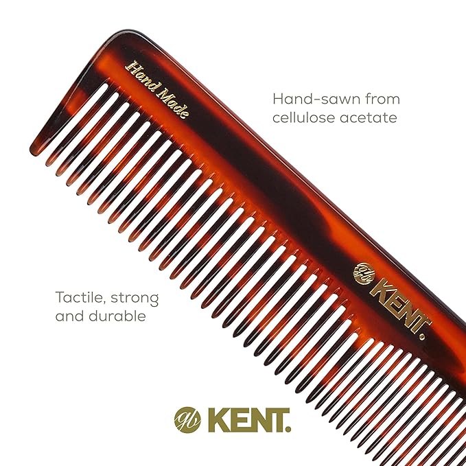 Kent 16T Tortoise Fine Tooth and Wide Tooth Comb for Daily Grooming, Styling Comb for All Hair Types, Wet or Dry Hair Detangling Combs for Men and Women,Saw Cut Hand Polished, Made in England