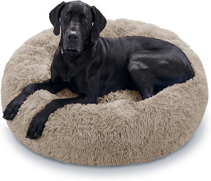 JOLLYVOGUE Dog Beds Large Sized Dog, Calming Anti-Anxiety Dog Bed, Fluffy Donut Cushion for Extra Large Pets (45")