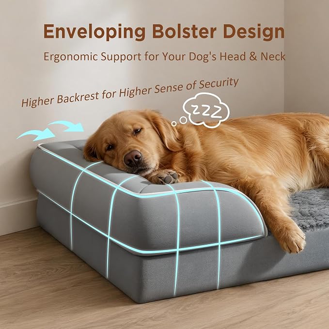 Comfort Expression Waterproof Orthopedic Dog Beds for Extra Large Dog | Supportive Egg Crate Foam X-Large Pet Bed with Removable Bolster, Dog Couch with Washable Cover & Non-Slip Bottom, 48x30 Inch
