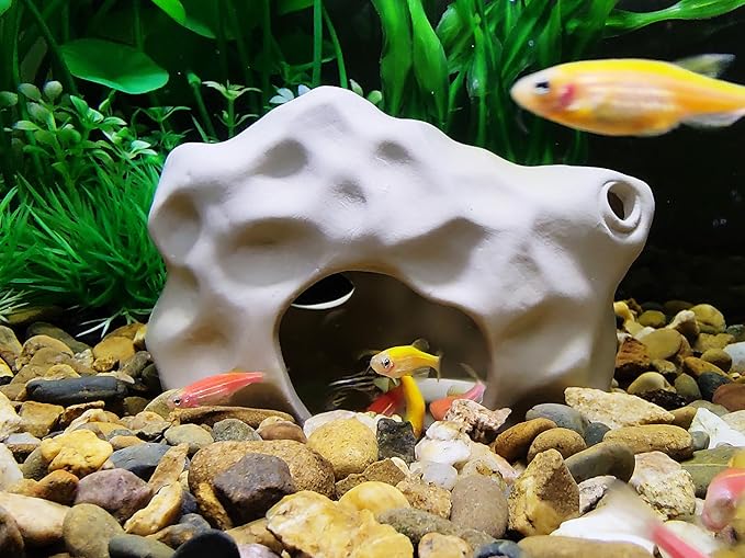 SpringSmart Aquarium Decor Rock Cave for Fish Shrimp Turtle Crab, Betta Fish Tank Decorations Ceramic Hiding Stone, Fish Bowl Landscape Rock
