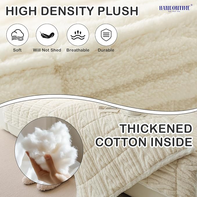 HANDONTIME Jacquard Couch Cushion Cover for Dogs, Beige, 35.4" x 63" | Washable, Fuzzy, Geometric Jacquard, Non-Slip, Pet-Friendly