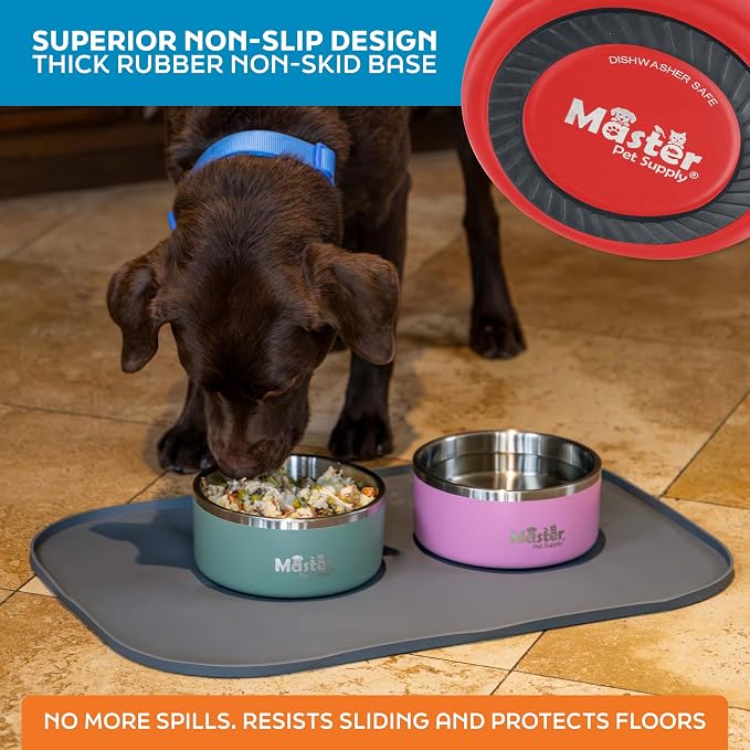 Master Pet Supply Stainless Steel Dog Bowls - 32 oz, Heavy Duty - Crimson Flame, Double Wall Extra-Thick Insulated, Non-Slip Pet Water Bowl for Dogs, Cats & Pets, Anti Rust Metal, Dish Washer Safe