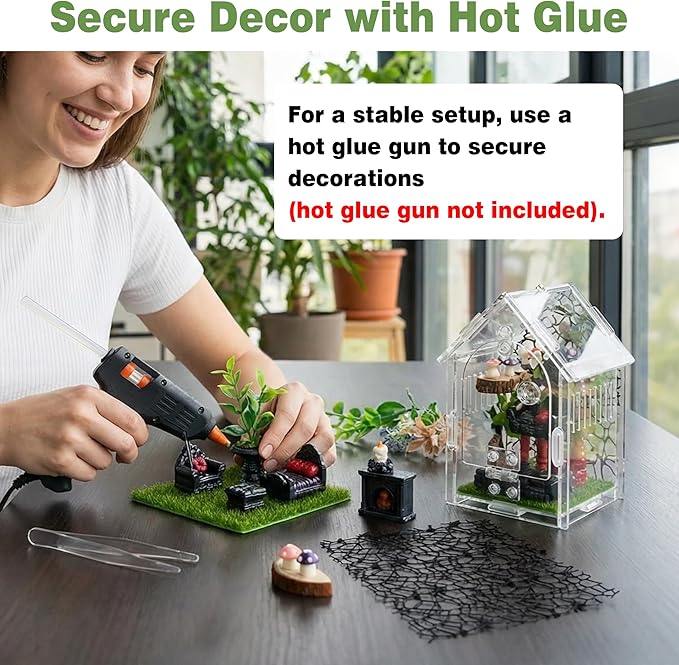 Jumping Spider Enclosure Kit, 22-Piece Acrylic Terrarium with Gothic Furniture & Magnetic Feeding Door, Clear 360 View Small Spider Habitat for Tarantula Mantis Beetle Scorpion