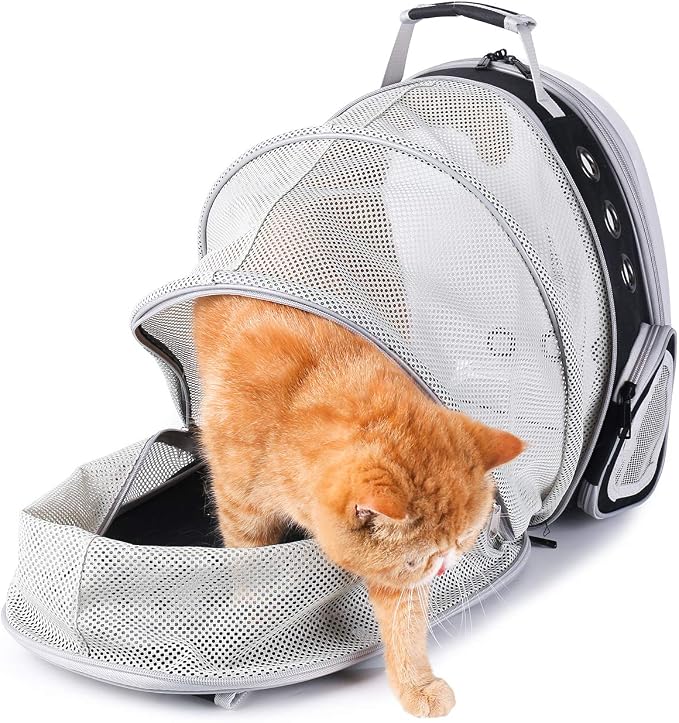 Cat Carrier Backpack, Expandable Bubble Pet Carrier for Cats and Small Dogs, Airline Approved Travel Backpack for Hiking, Walking & Outdoor Adventures - Supports up to 14 lbs