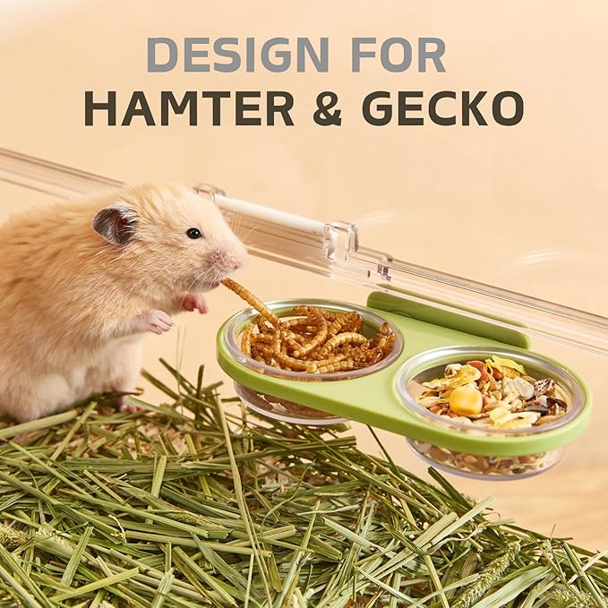 Magnetic Reptile Feeding Ledge with 2 Pack Plastic Bowls Food Feeder Water Dish for Crested Gecko Dwarf Hamster(Gray, Magnetic-Mounted)
