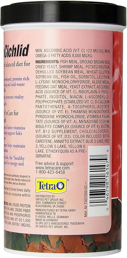 TetraCichlid Cichlid Flakes, Fish Food, Clear Water Advanced Formula, 5.65 Ounces