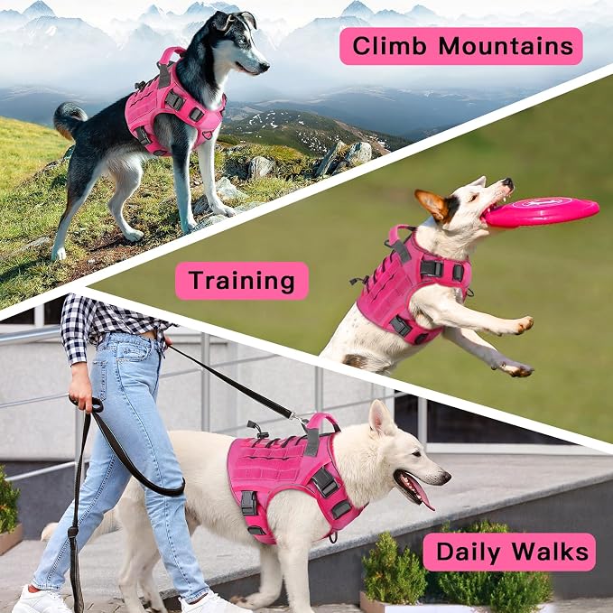 WINGOIN Pink Tactical Dog Harness for Large Dogs,No Pull Dog Harness | Heavy Duty with Handle,Adjustable Reflective,Military K9 Style,xl Size Pet Vest,for Husky Doberman,for Walking Hiking
