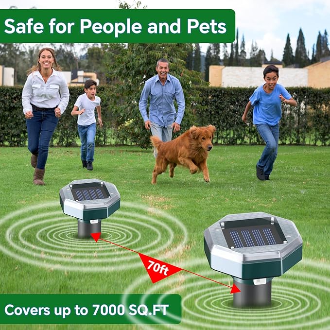 Mole Repellent Solar Powered - Ultrasonic Mole Repeller, Snake Repellent for Yard, Groundhog Skunk Vole Gopher Repellent for Lawn Yard Garden