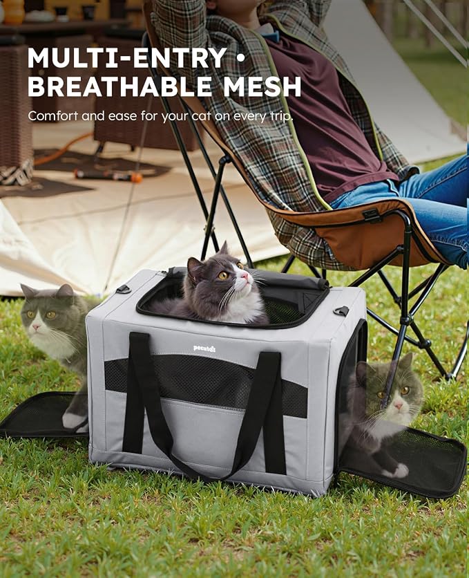 Pecute Cat Carrier Stable, Pet Carrier with Privacy Partition,Gray | Safe For Car Travel, Stable Steel Frame, Soft-Sided Pet Carrier Bag For Dogs And Cats Up To 11lbs, Foldable Design.