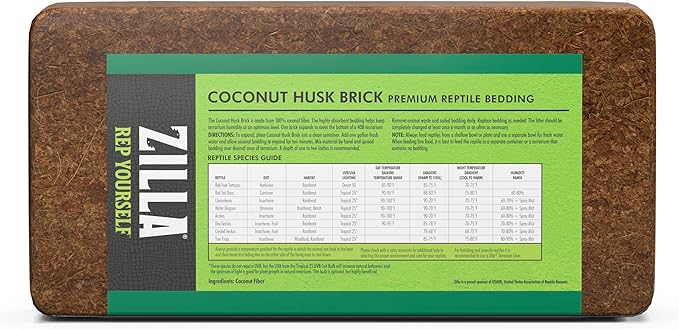 Zilla Coconut Husk Brick, Organic Bedding for Reptiles, Made with 100% Coconut Fiber, Ideal for Tropical Habitats and Egg Incubation, (Pack of 2)