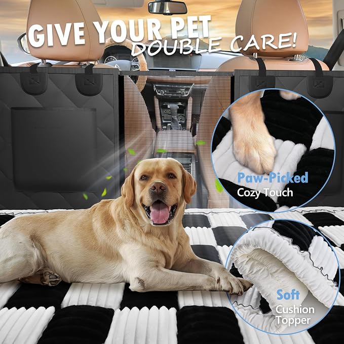 Dog Bed for Car Back Seat, Non-Slip Backseat Pet Mat Standard | Soft Blanket for Travel, Plaid Flannel, Quilted PP Cotton Filling, Non-Slip Backing, Machine Washable, Fit Backseat Extenders