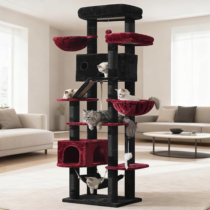 Gitelsnour Gothic Cat Tree for Large Cats, 78.7"(200cm) Tall Cat Tower for Indoor Cats Multiple Cats with Large Top Perch, Cat Condo, Cat Hammcok, Cat Scratching Post, Black and Red GCT031BR