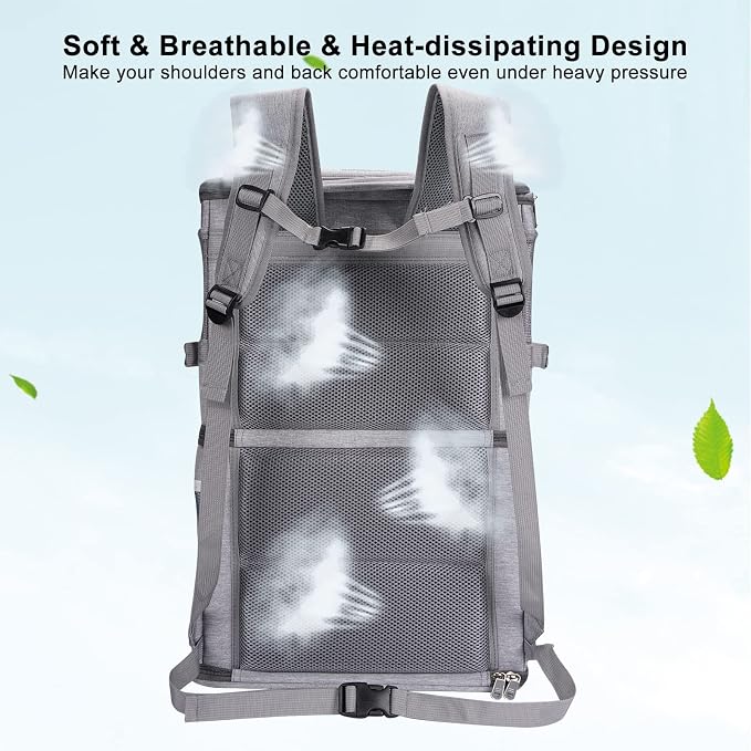 2-in-1 Double Pet Carrier Backpack for Small Cats & Dogs, Grey | Portable Pet Travel Carrier with Super Ventilated Design, Ideal for Hiking, Camping and Outdoor Adventures