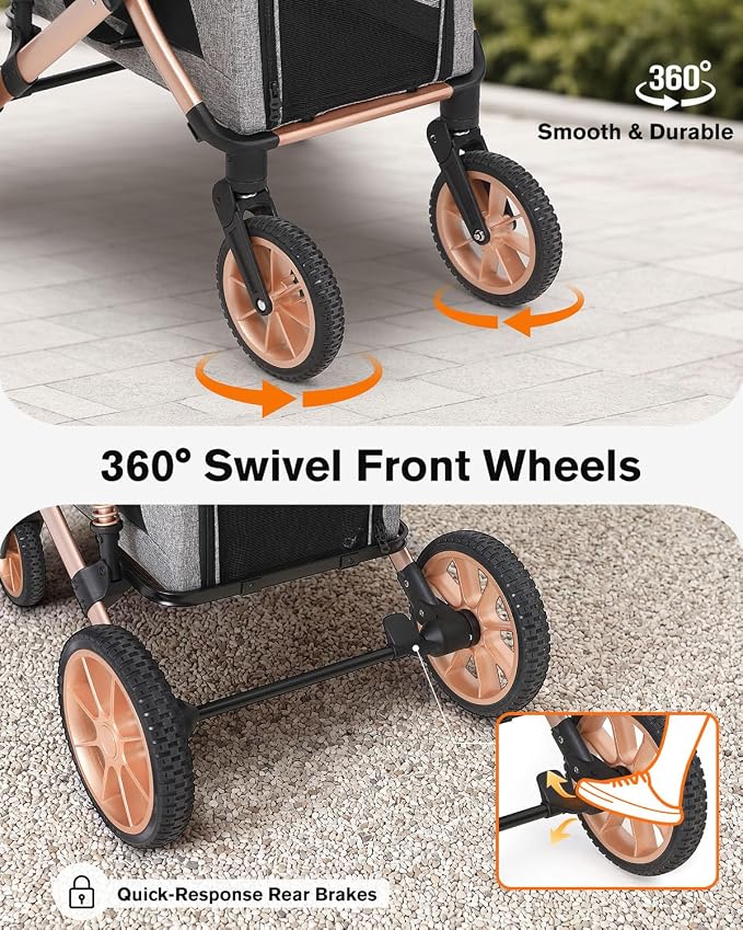Double Pet Stroller with 2 Detachable Carriers, Shock-Absorbing | Dog & Cat Stroller for Small/Medium Pets, Convertible Car Seats, Foldable Design, 4-Wheel Smooth Ride