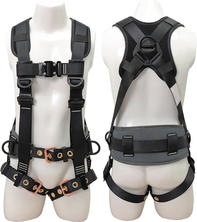 DIJJIG Full Body Safety Harness OSHA/ANSI Compliant for Construction | 5-point adjustable fall protection harness with padded design for roofing and construction work