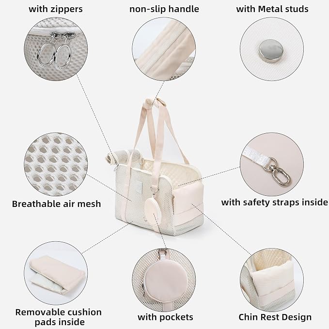 Pet Breathable Mesh Tote Bag, Pet Hands-Free Shoulder Bag,Dog and Cat Lightweight and Comfortable Pet Shoulder Bag, Pet Carrier Purse for Small Dog Cat（Can Hold 10 Pounds）
