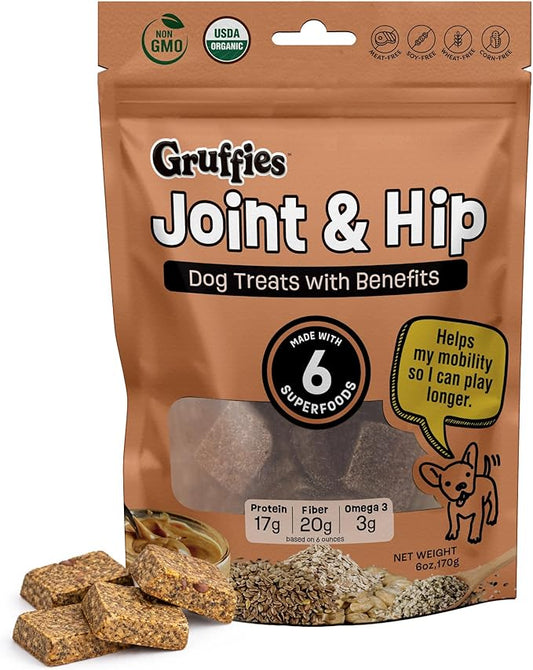 Gruffies Organic Hip & Joint Dog Treats – Natural Joint Supplement for Dogs with Turmeric & Ginger, Healthy Peanut Butter Treats for Mobility, Vet Approved, Non-GMO, Made in Canada, 6 oz (Pack of 1)