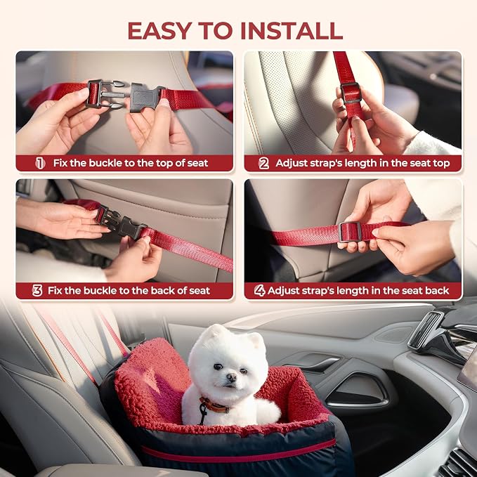 Dog Car Seat for Small Dogs & Cats Under 25 lbs, Black red