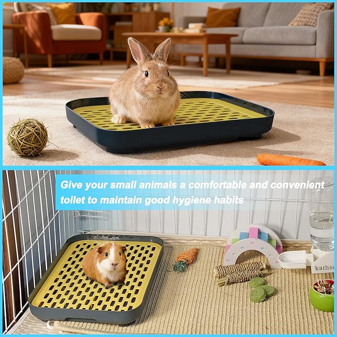 kathson Rabbit Litter Box, Bunny Potty Trainer Tray Guinea Pig Litter Box with Grid, Small Animal Toilet for Bunny Guinea Pigs Ferret Cats Chinchilla (Yellow)