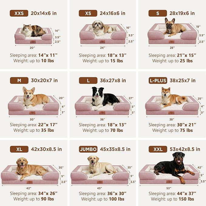Comfort Expression Orthopedic Dog Bed for Extra Large Dogs 53x42 Inch, Waterproof Supportive Egg Crate Foam XXL Pet Bed with Removable Bolsters, Dog Couch with Washable Cover & Non-Slip Bottom, Pink | Waterproof Dog Couch Bed with Washable Cover & Non-...