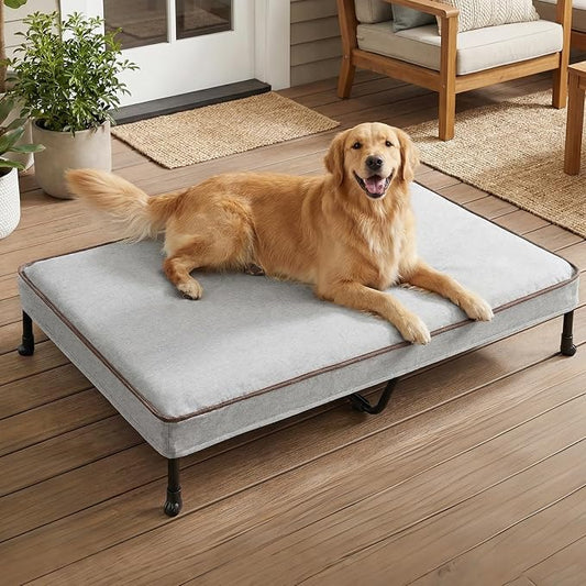 Veehoo Outdoor Elevated Dog Bed with Washable & Waterproof Cushion, Cooling | Large Raised Dog Cot with Removable Cover, Brethable Mesh, Orthopedic Pet Bed for Indoor & Outdoor, 49" x 32", Dark Grey