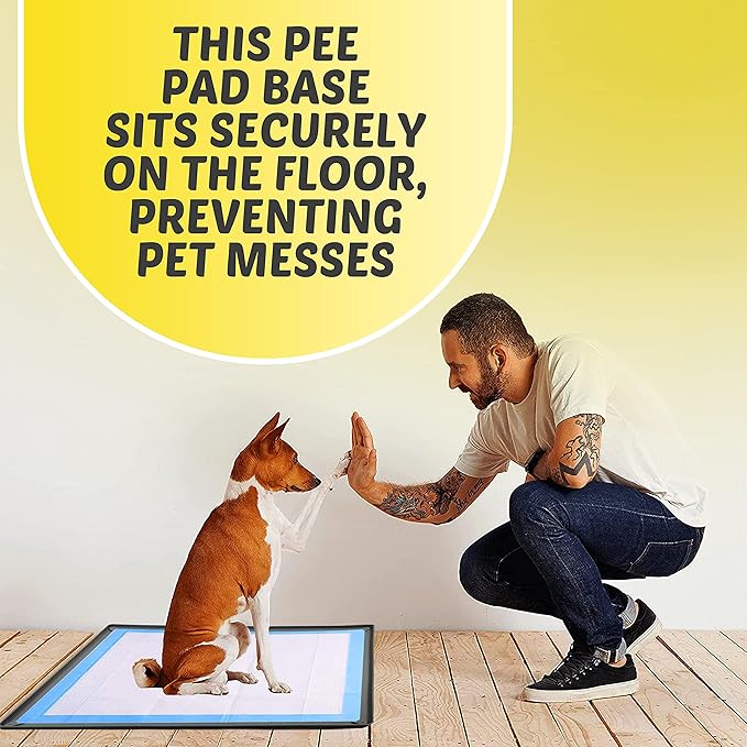 Skywin Dog Pee Pad Holder Tray Fits for 36” x 36” Pee Pads - 1 Pack - Grey | Corner Lock Holes, Raised Edges, Non-Spill, Easy to Clean Silicone Dog Potty Tray Holder, For Indoor Floor Protection