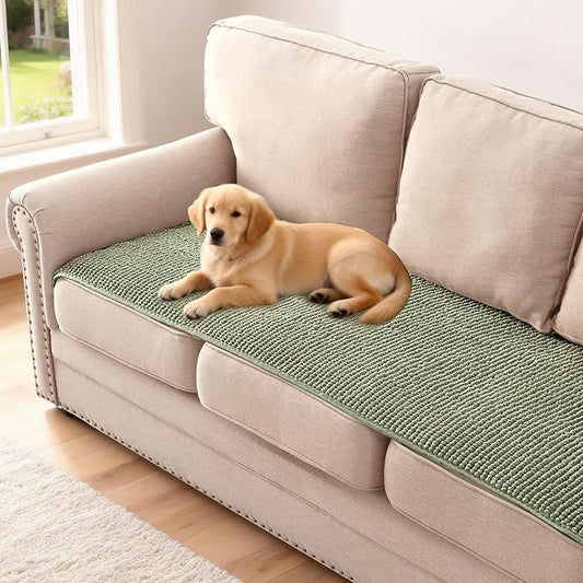H.VERSAILTEX Plush Chenille Couch Cover for 3 Cushion Couch Anti Slip Washable Sofa Slipcovers Soft and Durable Furniture Protector for Dogs Cats Kids (27.5" x 82", Sage)
