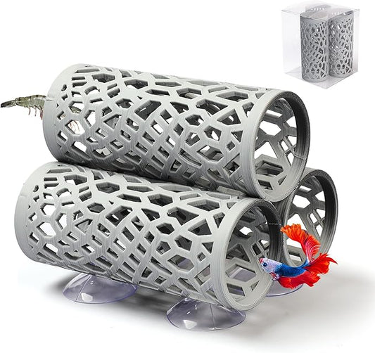 3-in-1 Betta Fish Tunnel,Safer for Small Fish Shrimp Aquarium Decor Resting and Sleeping Tube，Betta Hammock with Suction Cups for Hideout，Fish & Shrimp Toys，Fish Tank Accessory Habitat Cave