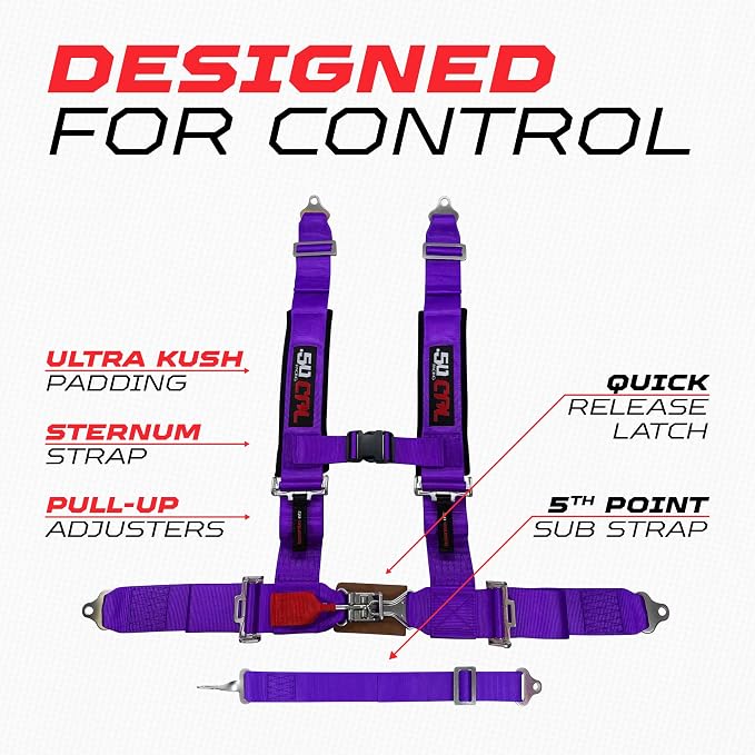 1 pc Purple 5 Point Harness for Bucket Seat, Latch Release, 9 Color Options, Racing Harness 5 point, Race Car, UTV, RZR [6008P3]